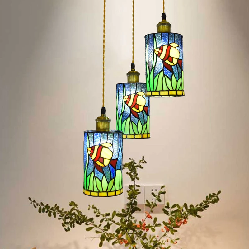 

Mediterranean Tiffany Stained Glass Pendant Lights Vintage Bar Pendant Lamp Living Room Decor Hanging Lamp Suspension Luminaire