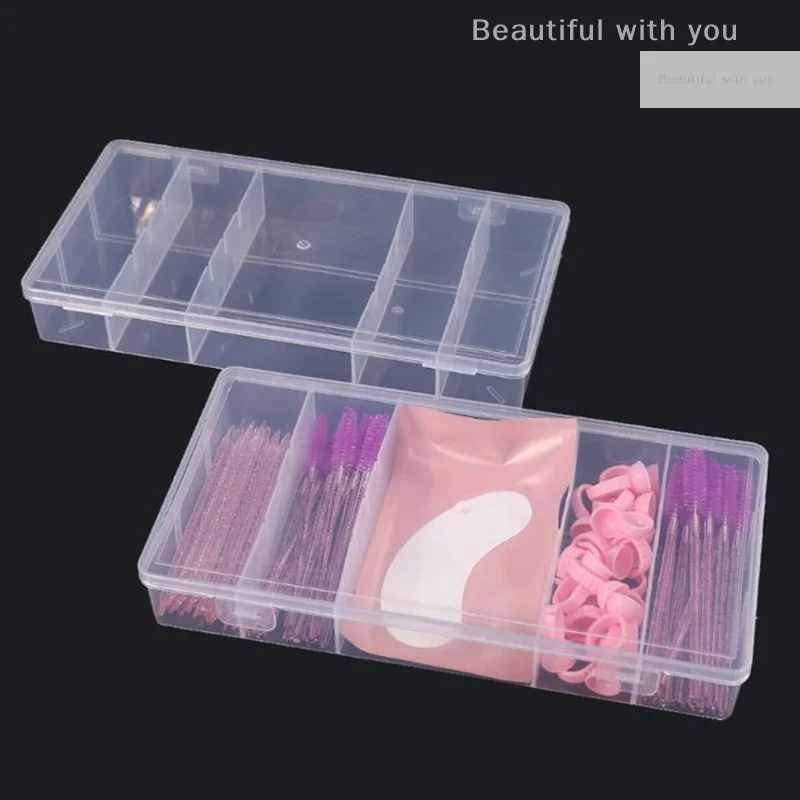 Transparent With Cover Rectangle Vertical 5 Grid Eyelash Extension Tool Storage Box Glue Tweezer Holder Makeup Organizer