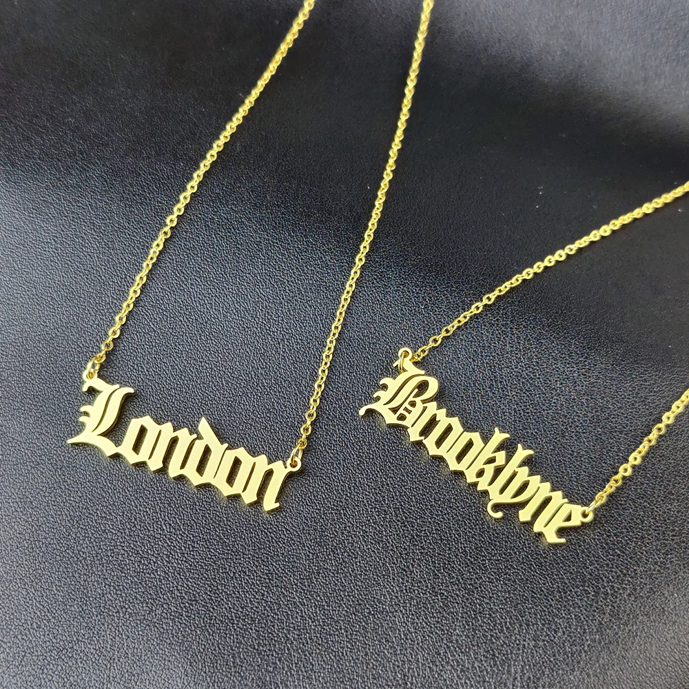 Old English Custom Name Necklaces For Women Men Stainless Steel Customized Necklace Pendant Jewelry Personalized Goth Neck Chain