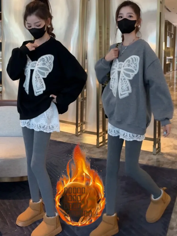 

Женская утепленная толстовка с круглым вырезом и флисовой подкладкой, повседневная свободная удлиненная модель для осени и зимы, новинка, худи с узлом