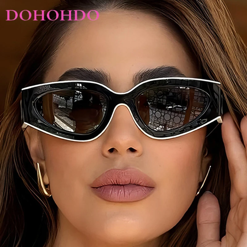 2025 New Fashion Cat Eye Small Oval Women Sunglasses Men Trendy Y2K Punk Sun Glasses Female Travel Shade Vintage Eyewear UV400