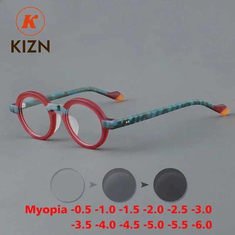 

Очки KIZN с круглой ацетатной оправой, защитой от синего света, для мужчин и женщин, оптические, с изменением цвета, от -0.50 до [значение]