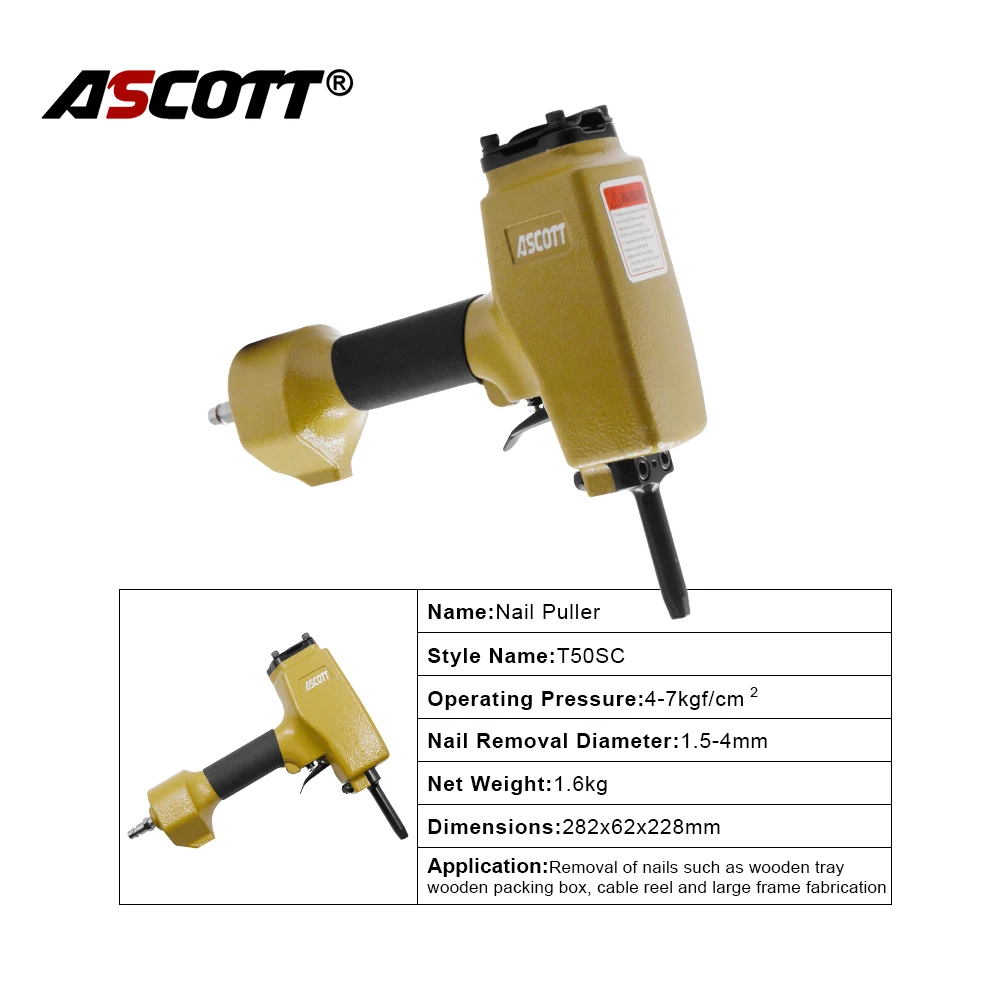 ASCOTT T50SC Pneumatic Nail Puller Air Punch Nailer Stubbs Removes 1.5-4mm Gauge Nails for Woodworking