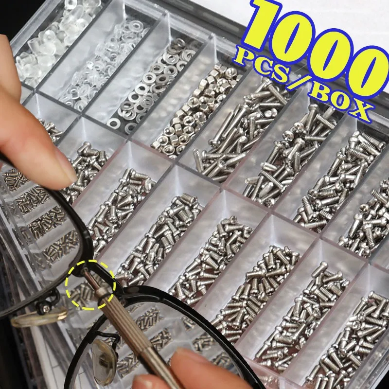 1000 قطعة طقم مسامير إصلاح النظارات مسامير صغيرة من الفولاذ المقاوم للصدأ مع مجموعة مفك براغي للنظارات ساعة هاتف الكمبيوتر أجزاء تثبيت صغيرة #1