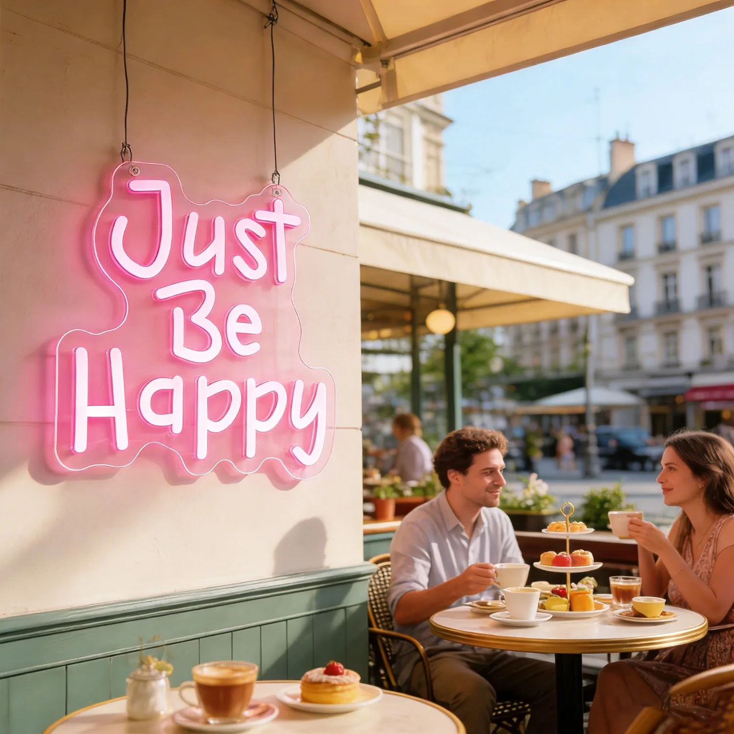 Just Be Happy Neon Sign LED Marquee Light for Bedroom Decor Inspirational Positive Quote Wall Art USB Light Mood Lighting Gift