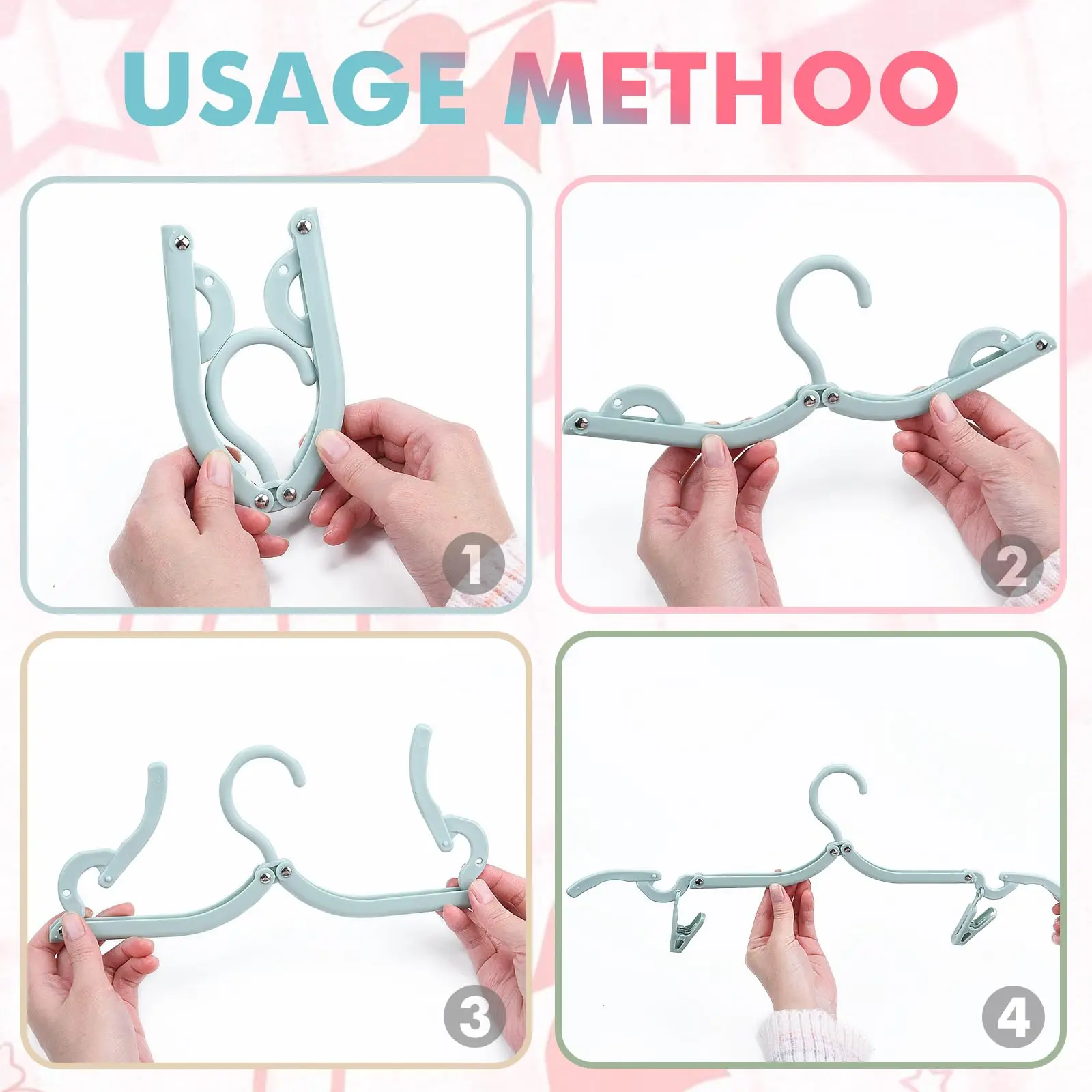 Folding Hanger Set With Clip for Clothes Drying Folding Hanger Rack Travel Folding Telescopic Portable Clothes Drying Rack