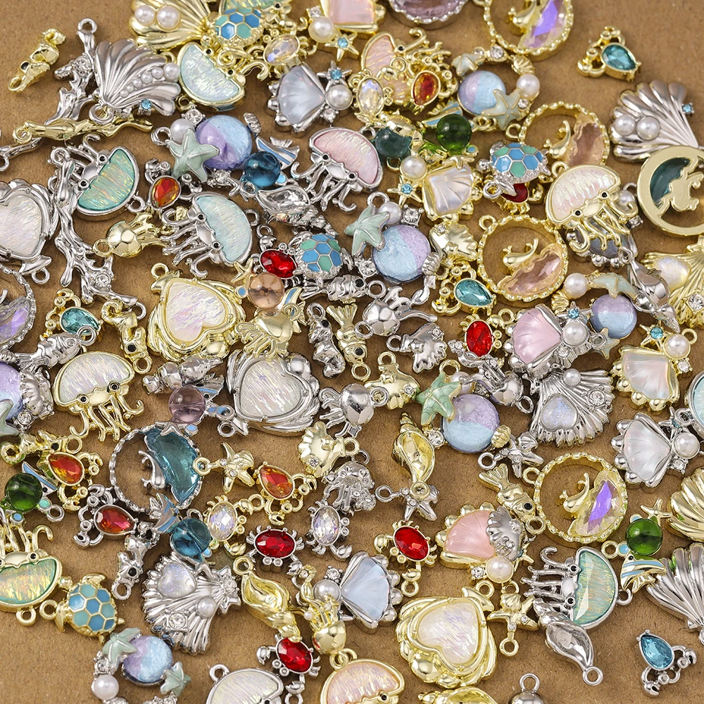 5 Stück zufällige Mischung Kristall Muschel Fisch Charms Meeresleben Anhänger für Schmuckherstellung Ohrringe Halskette DIY Armband Zubehör – Detail 2