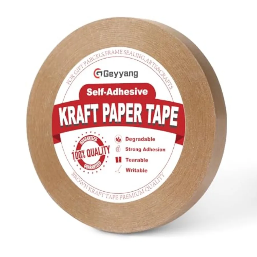 GEYYANG Brown Kraft Tape, 3/5in x 180ft Self Adhesive Frame Backing Tape Sticky brown kraft tape, great for frame photo, gift w
