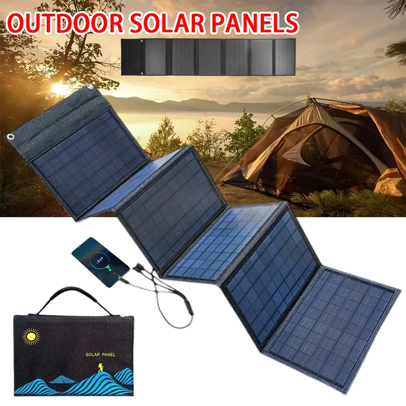 Portable Folding Solar Panel Charge Charging Outdoor Power Bank Foldable Charger 100w Mobile Phone Usb 5V Photovoltaic Camping