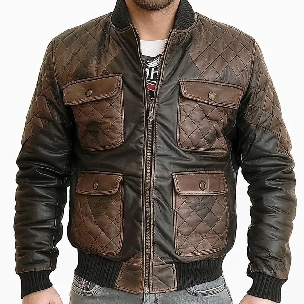 

Quilted Leather Bomber Jacket Mens Vintage