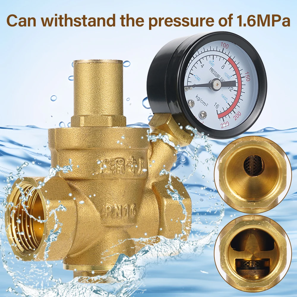 

Редуктор давления воды Латунный регулятор давления DN20/DN15 Латунный регулируемый регулятор давления воды с манометром 0,05-0,8 МПа