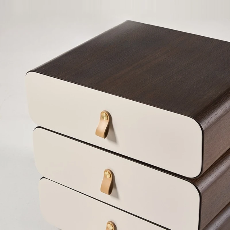 

Rotating bedside table Solid wood three-draw chest Bedroom side Storage bedside cabinet