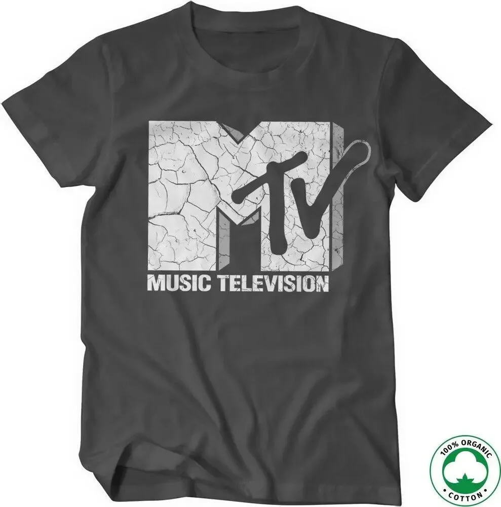 MTV Cracked Logo Organic T Shirt Dark Grey long or short sleeves