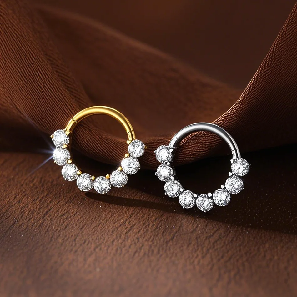 1Pc 티타늄 지르콘 코 링 힌지 Septum Clicker 오픈 코 링 패션 레이디 피어싱 여성 라운드 귀걸이 바디 쥬얼리
