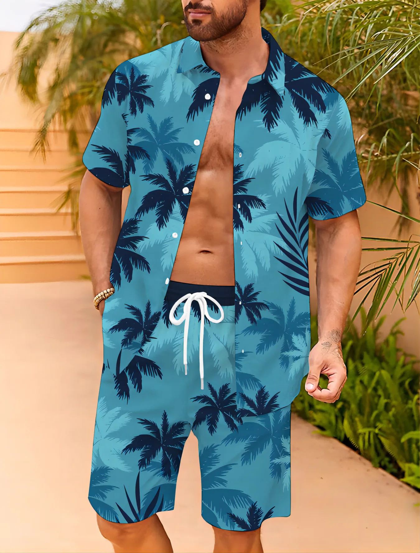 

Summer men's 3D Parrot Print short-sleeved Shirt set, Casual large-sized Beach shorts, streetwear, Hawaiian Suit