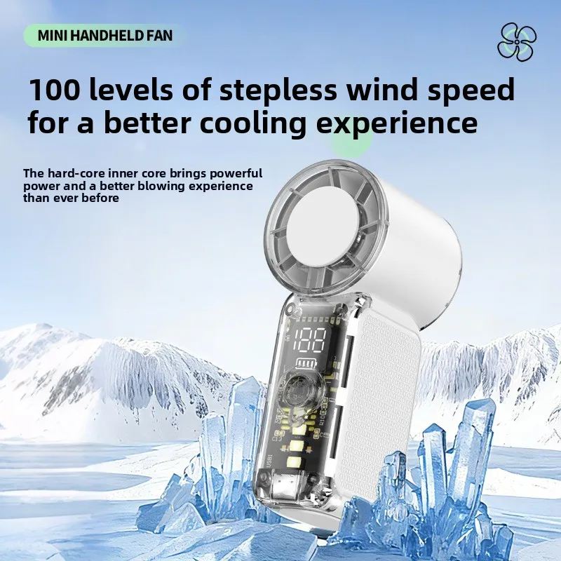 Pocket Handheld Mini Fan USB Rechargeable 100-Speed Turbo LED Display Night Light Cooling Fan for Outdoor Travel Women Camping