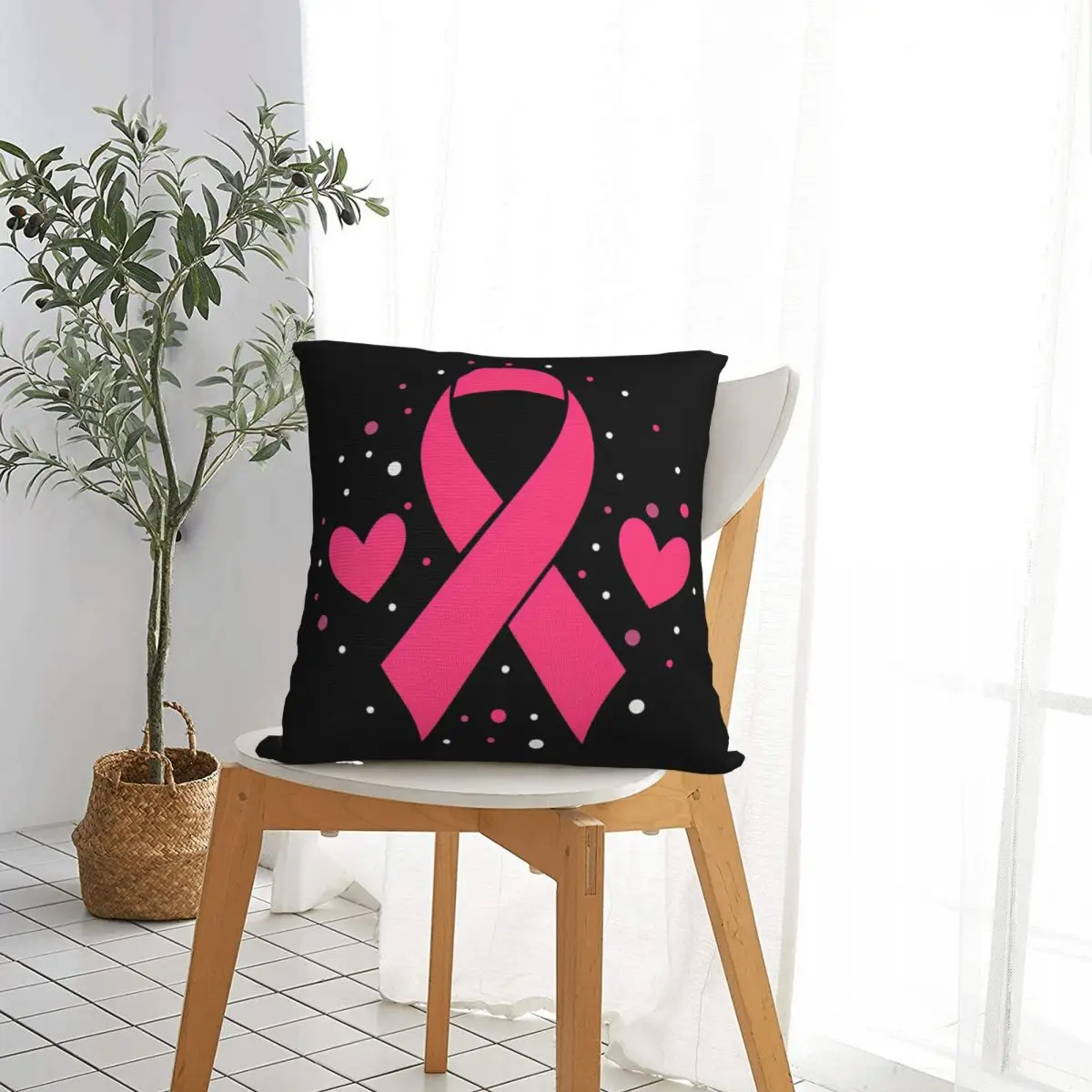 Breast Cancer Awareness Ribbon Square Pillow Case Cushion Cover Awesome Zippered Decorative Pillowcover for Home 18