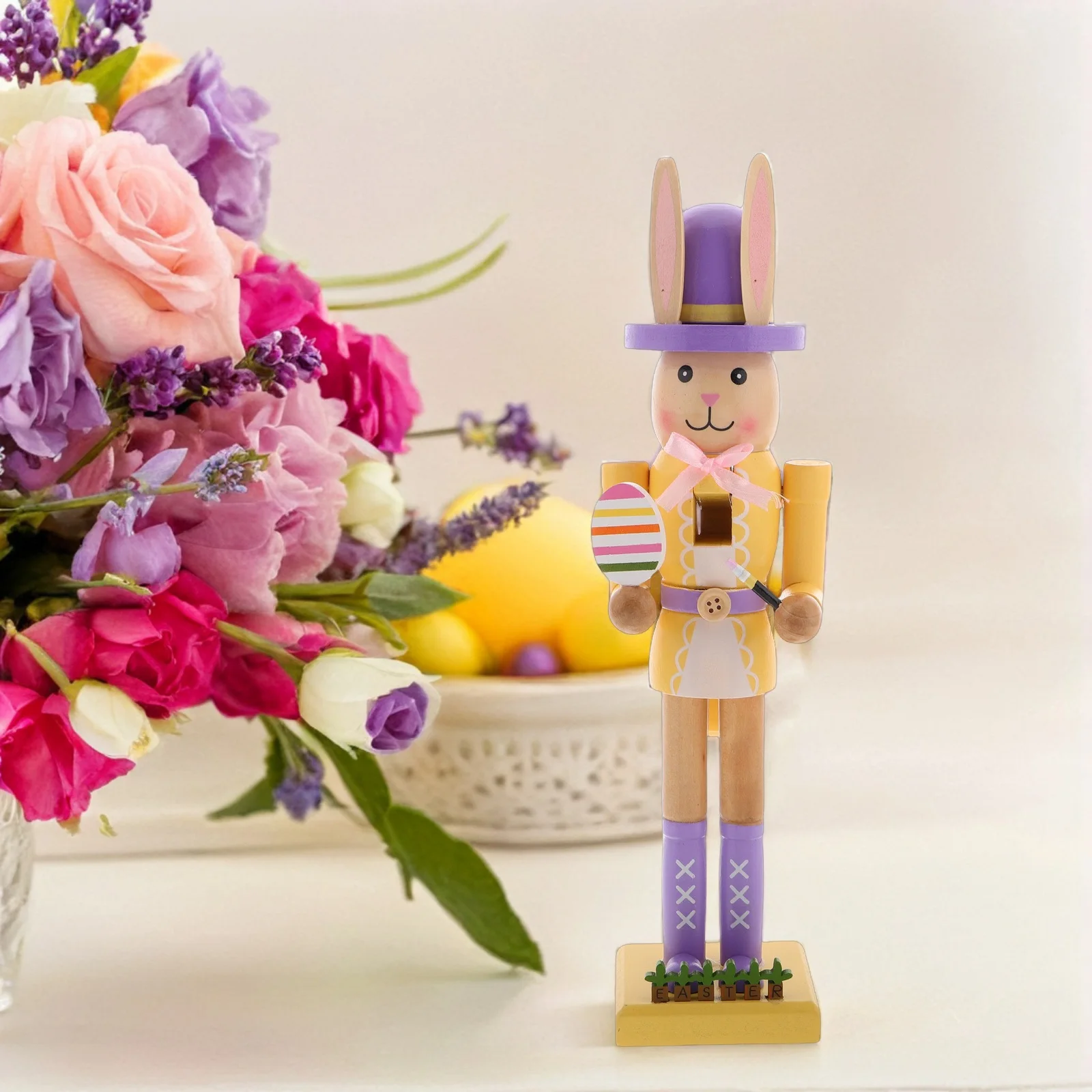 

Bunny Nutcracker Wooden Easter Rabbit Nutcracker Decoration Spring Holiday Bunny Statue for Easter Table Wood Rabbit Figurine