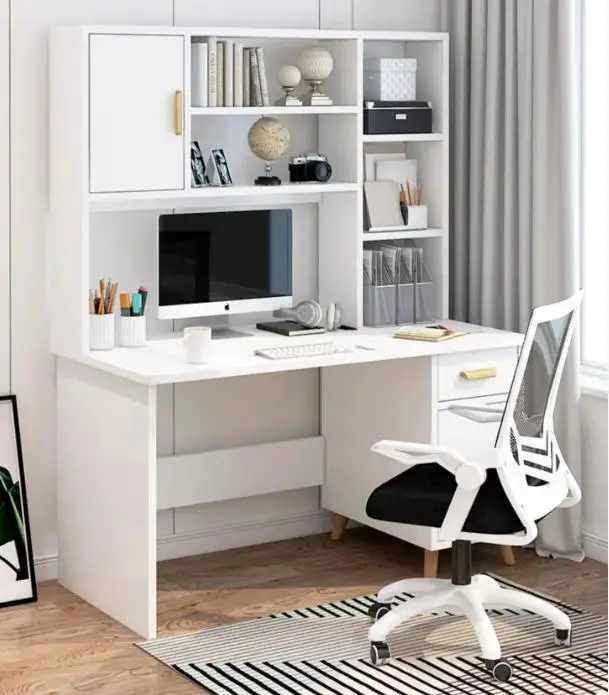 Bookshelf integrated desk, home computer desk, desktop simple study table and chair combination