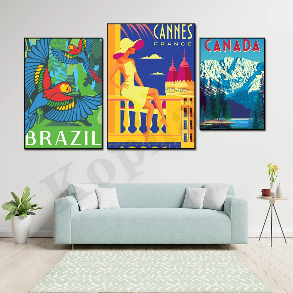 China Beijing Croatia Caribbean Cannes Canada Cambodia Brazil. City Travel Scenery. Home Wall Decor Art Canvas Painting