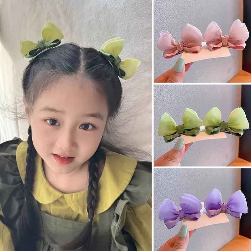 

2PCS New Fashion Fresh Yarn Three-dimensional Bow Hair Clips Girls Hairpins Hair Accessories Cute Barrettes Kid Headdress