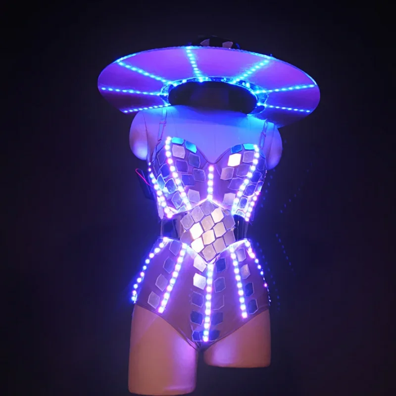 LED Costume Women Luminous Show Party Dance Rave Outfit Robot Cosplay Futuristic Light Up Clothing Gogo Dancer Fancy Wear