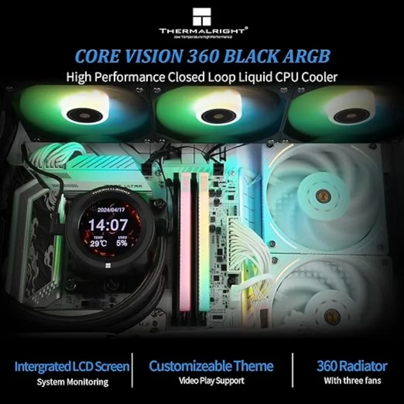 Chłodzenie wodne CPU Thermalright CORE Vision 360 Black ARGB z ekranem IPS LCD dla AM5 AM4 Intel LGA1851/115X/1200/1700/2011/2066