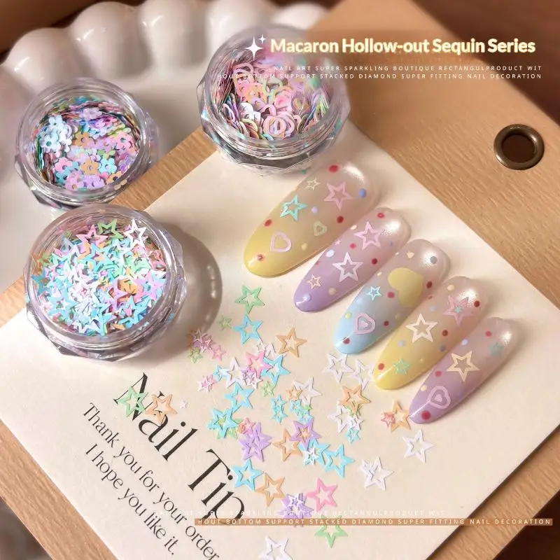 Paillettes de nail art Macaron Pastel creuses, formes variées, couleurs douces pour la décoration d'ongles DIY et en salon