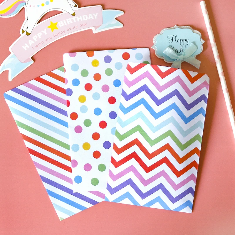 24 ensembles arc-en-ciel bonbons Cookie traiter sacs coloré point rayure Mini papier cadeau sacs mariage anniversaire fête faveur décoration fournitures