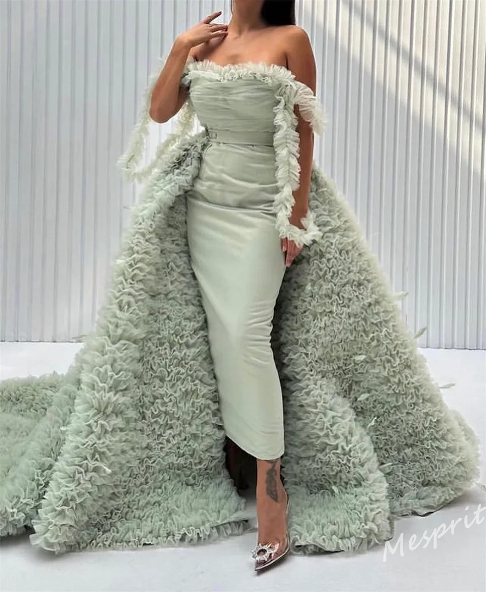 Yipeisha Elegant Off-the-shoulder Ball Gown Sweep Dresses Layered Draped Hugging Satin Customized Prom Dresses