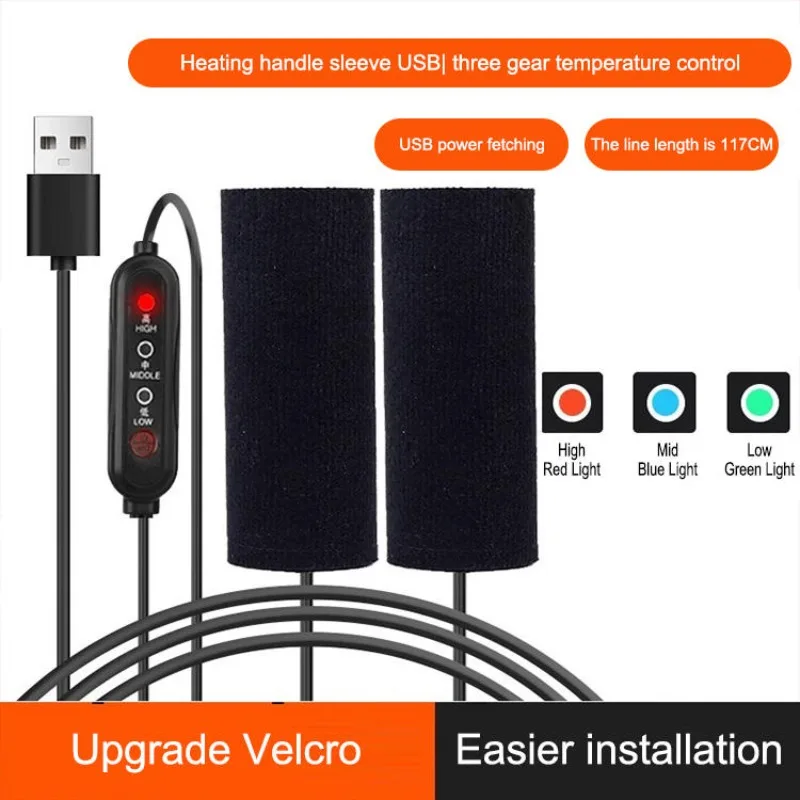 Bicycle & Motorcycle Heated Grips Cover USB Electric Heating Anti-Slip Removable Handlebar Warmer for Motorcross & Winter Rides