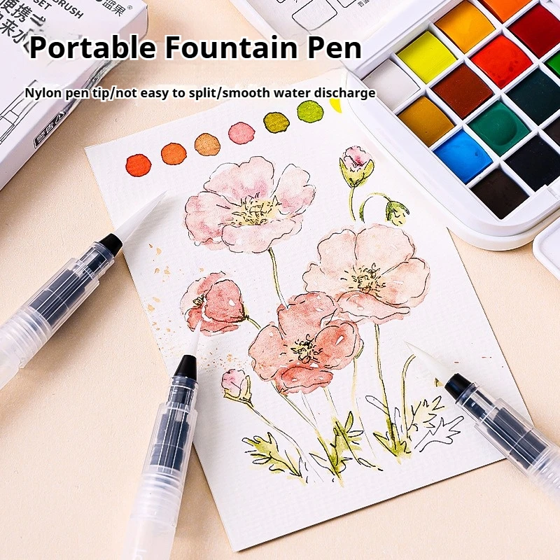 Soft Nylon Water Ink Storage Brush Pen Set 3/6Pcs Refillable Water Color Brush Pens for Calligraphy Watercolor Painting Drawing