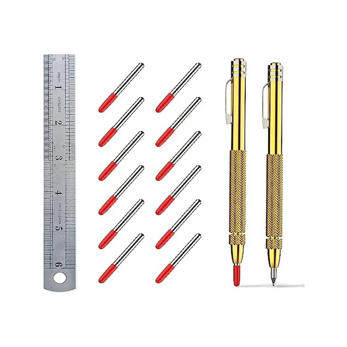 Carboneto de tungstênio Scriber com ímã, Extra 12 substituição marcação ponta, 6 Polegada Régua, para folha de metal, 2 Pack