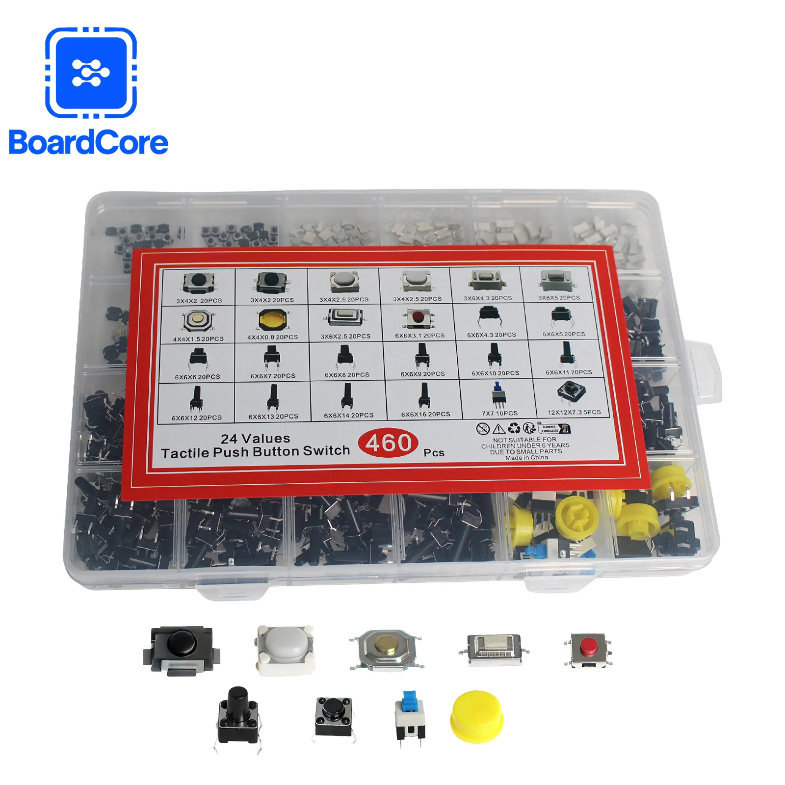 24 Types 460PCS Tactile Push Button Switch , SMD/DIP Micro Momentary Tact Switch Assortment Kit for Car Remote Control with Box