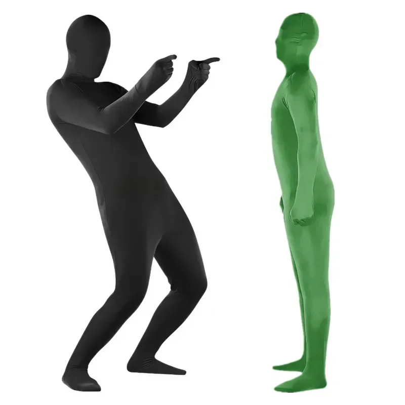 Body per adulti con cappuccio integrale Danza Full Body Zentai Costumi Cosplay Spandex Abito nero Stretto Halloween Uomo Donna Body