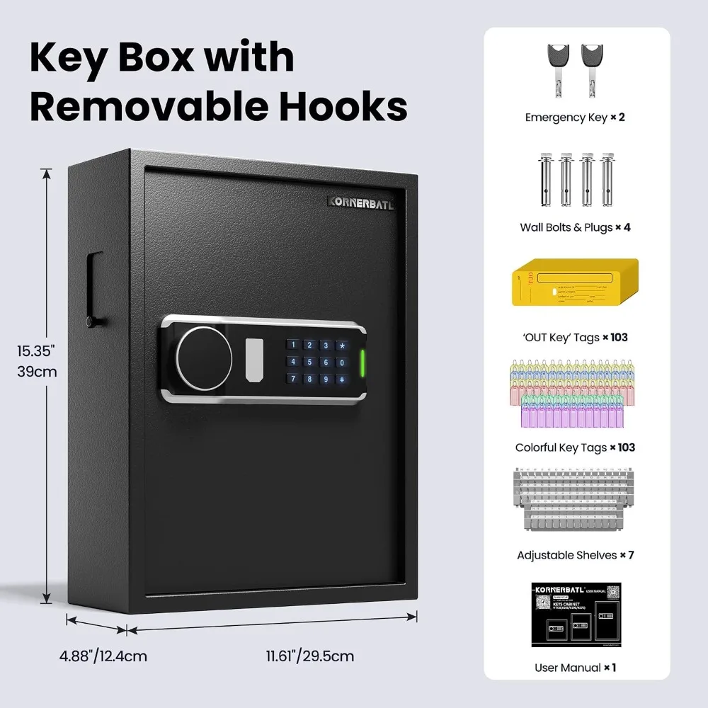 Heavy Duty 103 Position Electronic Key Lock Box with Anti-Theft Deposit Key Slot & Key Out Tags, Wall Mount for Home Office view 2