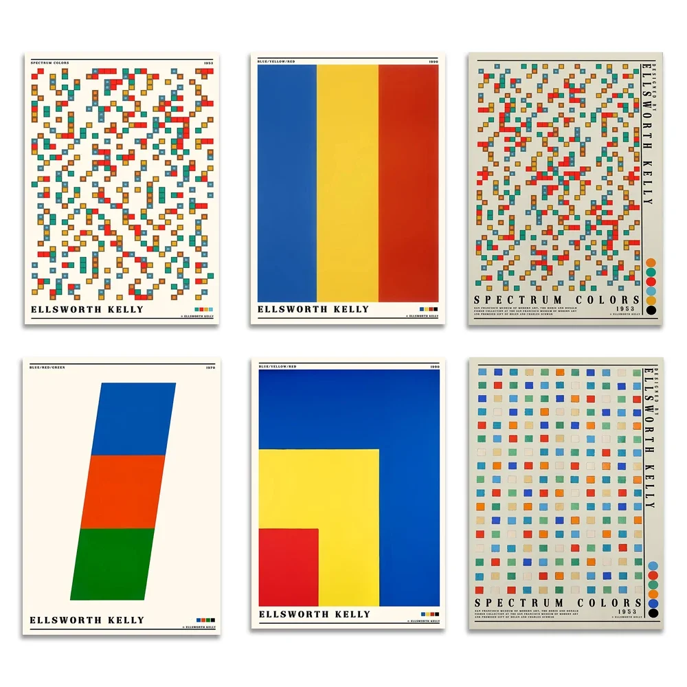 Ellsworth Kelly Poster, Red Yellow Blue, Blue Red Green, Spectrum Colors Print, Bauhaus Exhibition Poster Abstract Wall Decor