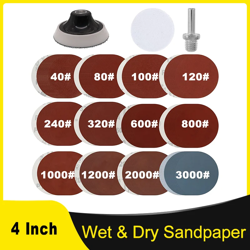 4Inch Hook and Loop Sanding Paper Kit 2-123Pcs with Backing Pad and Interface Pad for Grinding Metal Wood and Polishing Car