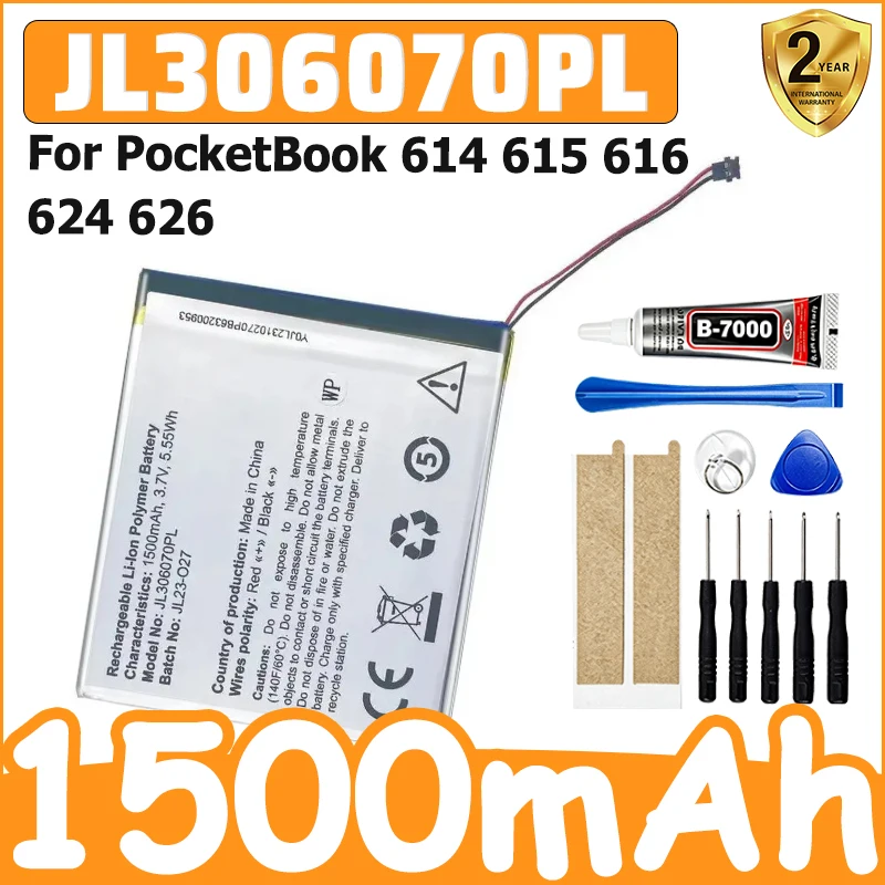 New High-Quality for PocketBook 614 615 616 624 626 Ebook 3.7V 1500mAh JL306070PL Replacement Battery