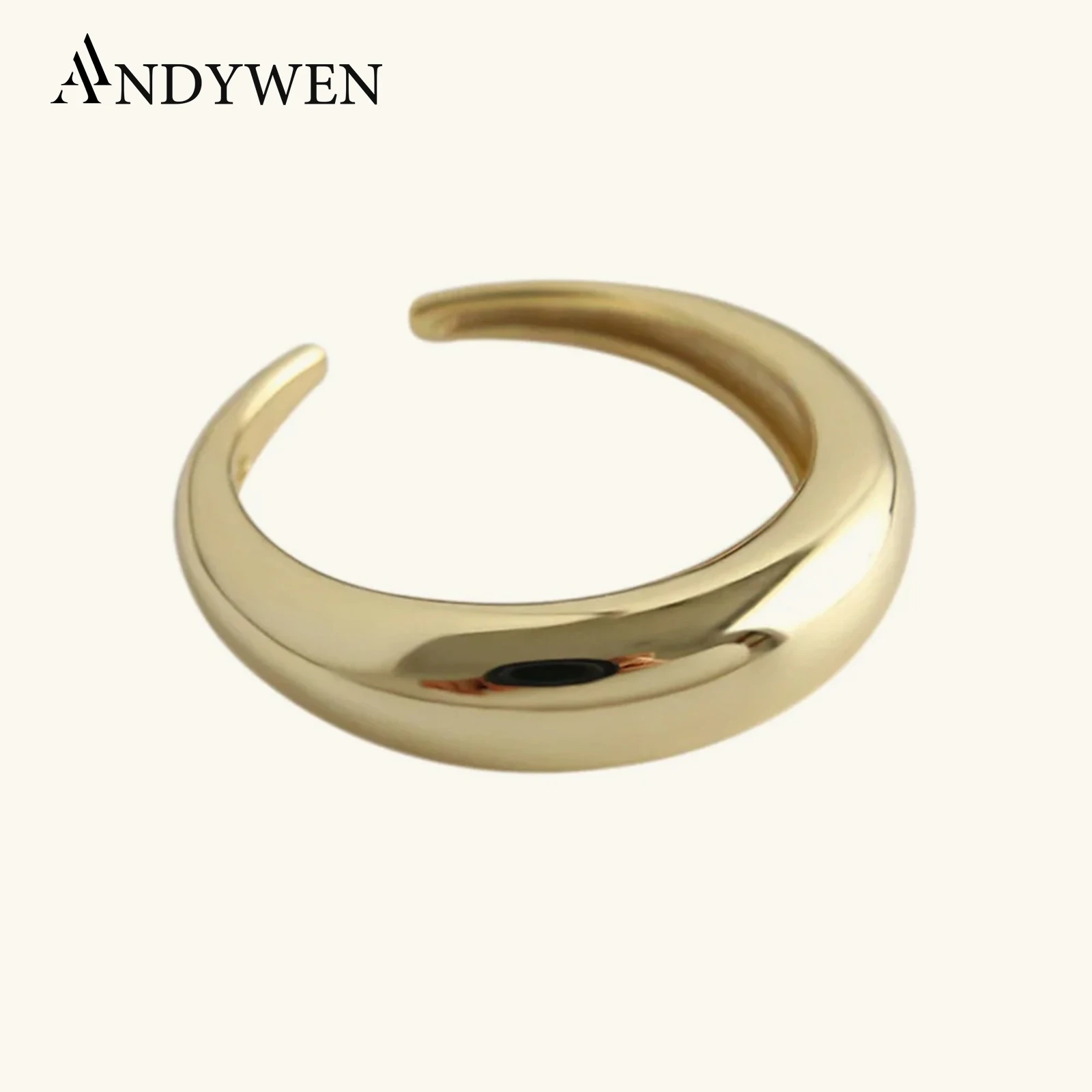 ANDYWEN 925 Sterling Silver Big Moon Adjustable Ring Smooth Face Women luxury New Thick Large 2020 Fashion Women Jewelry