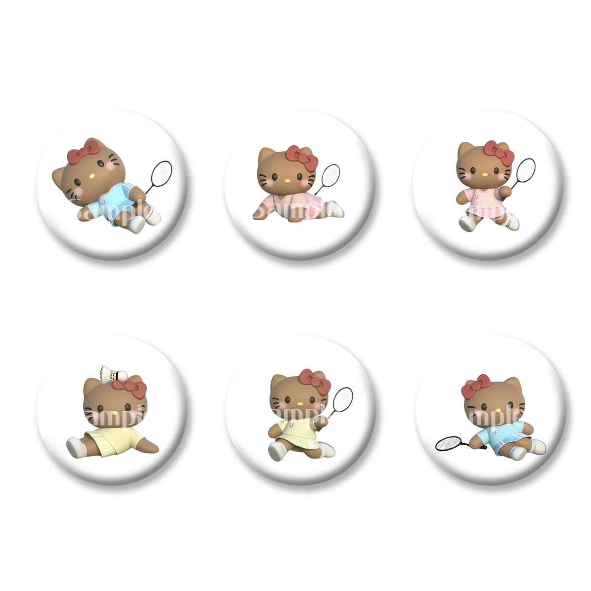 

Sanrio Hello Kitty Sports Badminton Black Skin Badges Pins Brooch Keychains Makeup Mirror Fridge Magnet Gift for Kid Friends