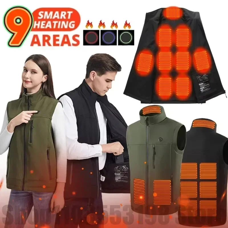 Intelligent Electric Heating Vest Men's Winter Stand Collar USB Constant Warm Sleeveless Jackets Women Softshell Tactical Vest