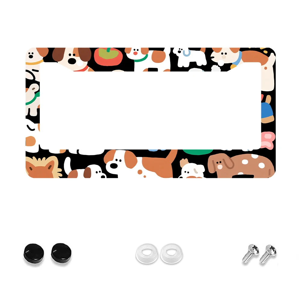 

1 шт. красочный мультяшный узор собаки, рамка номерного знака с 2 отверстиями, алюминиевый материал, 6x12 дюймов, с набором винтов, забавное украшение автомобиля