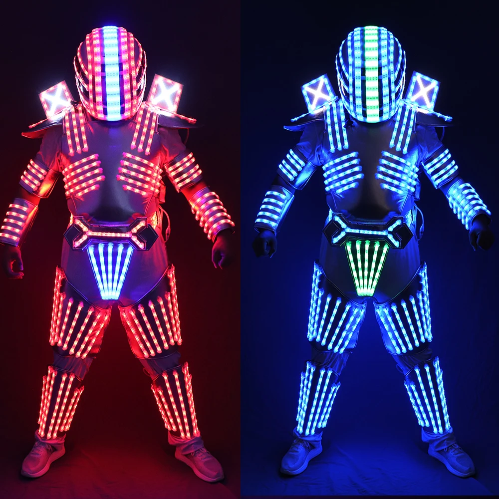 Robot uprawny, kolor RGB LED, kostium męski, świecąca odzież LED, ubrania taneczne, do nocnych pałek, imprez, KTV