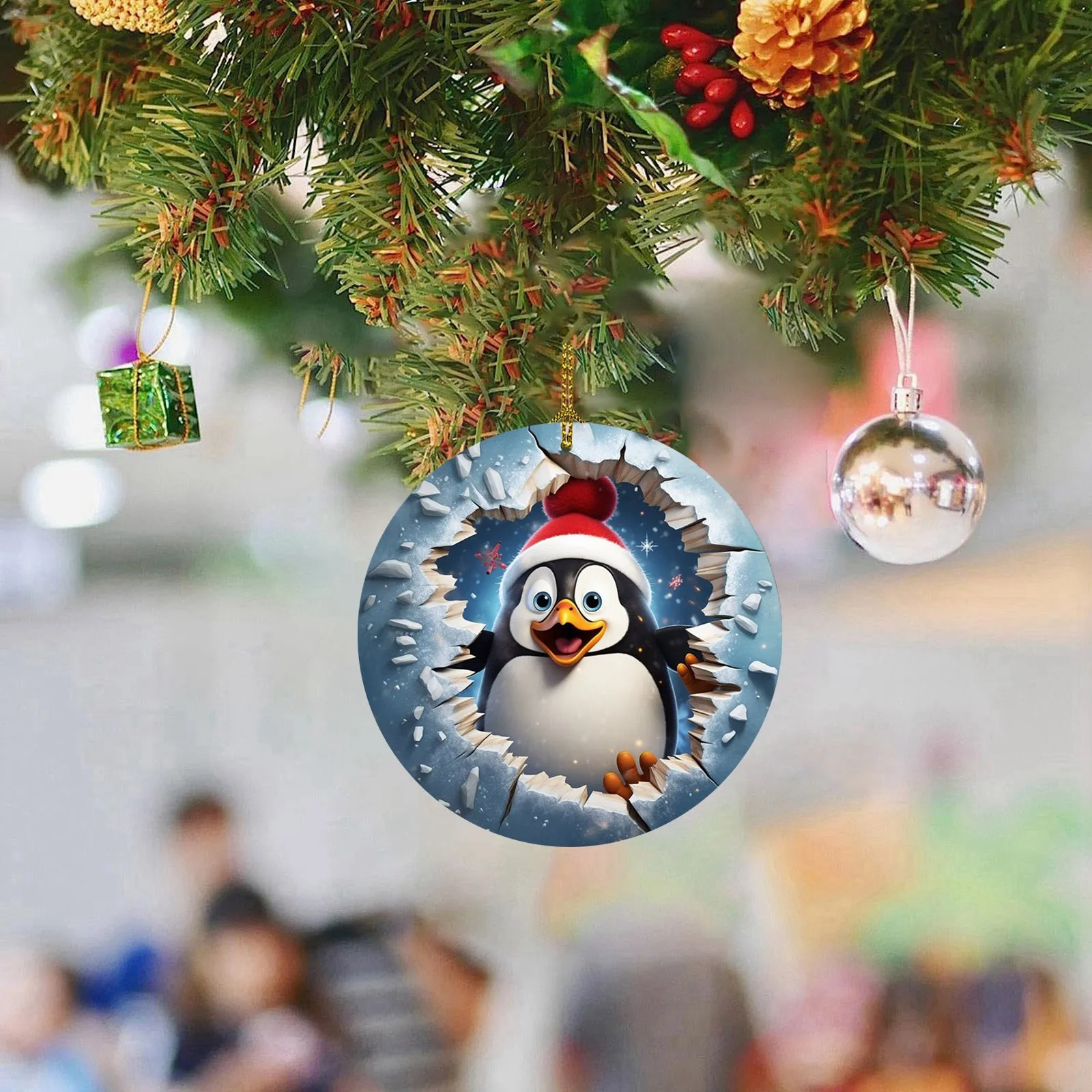 Acrylic Flat Christmas Decorations Pendant Adorable Penguin Christmas Tree Hangings Ornaments New Year Home Decor