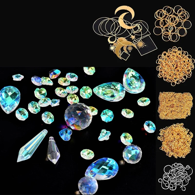 370 Pcs Crystal Suncatcher Kits Hanging Chandelier Crystals Prisms Parts Rainbow Maker Pendants DIY Sun Catchers Beads, Durable