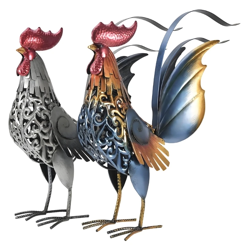 Metal Bird Garden Statues Set of 2, Iron Sculptures with Multitone Finish for Porch Tabletop Shelf Entryway and Living Room Y5GB