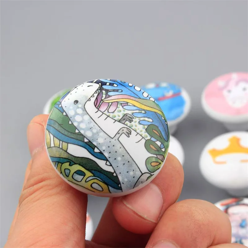 4Pcs Cartoon Ceramic Drawer Handle Round Furniture Cabinet Door Handles Wardrobe Cupboard Closet Pulls For Children's Room