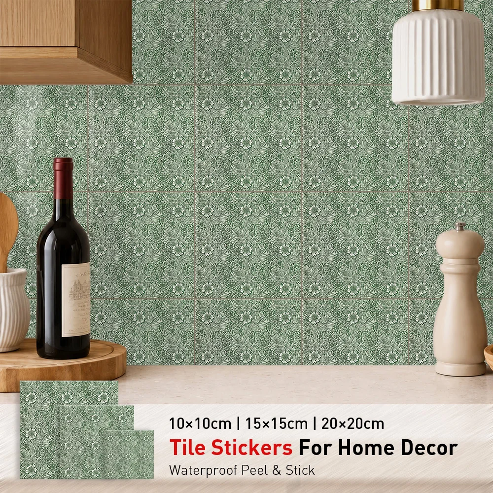 Morris Tile Stickers Waterproof Peel and Stick Self Adhesive Oil Proof Backsplash Decals Floral Wallpaper for William Decor