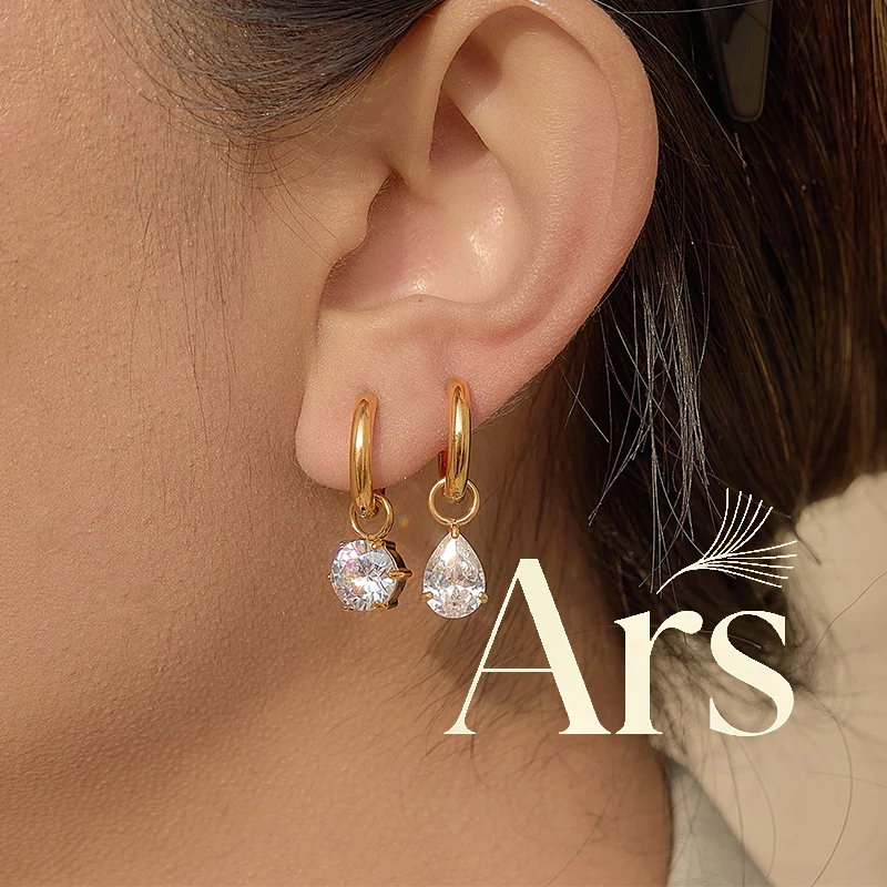 Ars 18k Vergoldete Hängeohrringe für Frauen Edelstahl Creolen Minimalistische Kleine Ohrringe Geometrische Zirkon Tropfenohrringe